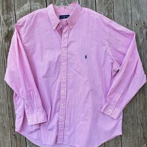 Ralph Lauren Shirt Mens 3XB Blue Pink Striped Oxford Long Sleeve Button Down